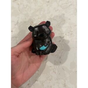 Fisher Price Little People Black Bear Figure with Blue Fish Sitting Animal Toy